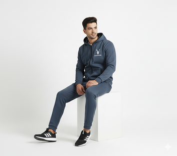 MarMarkhor Navy Blue Printed Winter Tracksuit for Men & Boys | Zipped Hooded Hoodie with Trousers