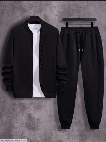 Product Name: 2 Pcs Men's Fleece Plain Zipper Track Suit